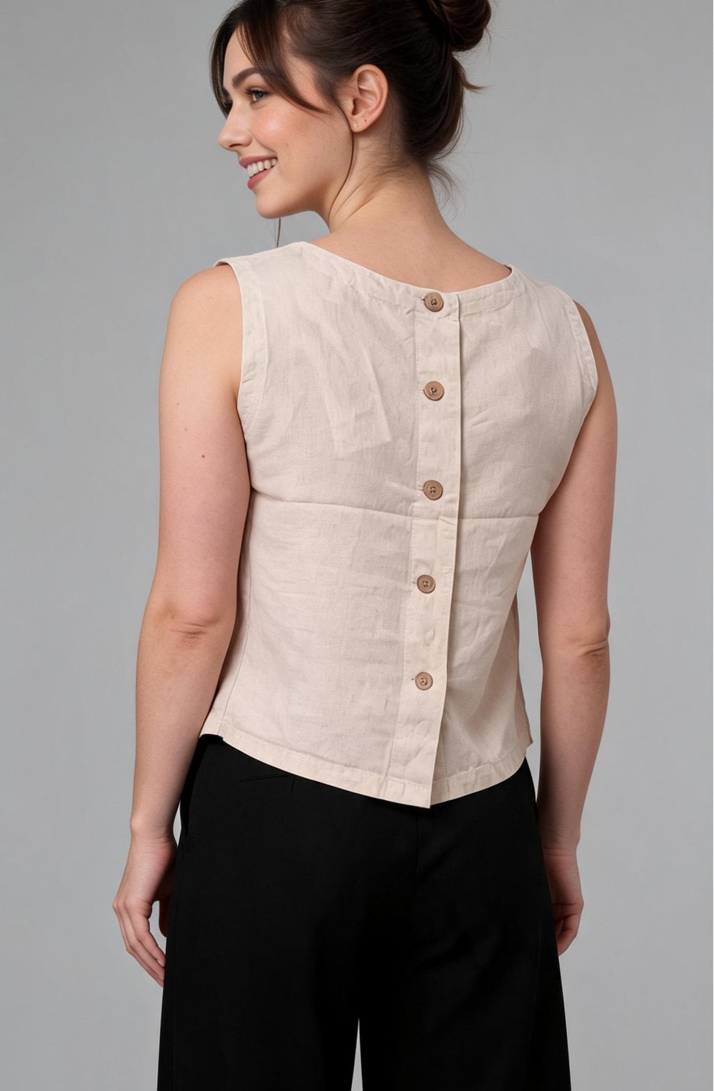 Rainy Day Melange Linen Mix Button Back Blouse