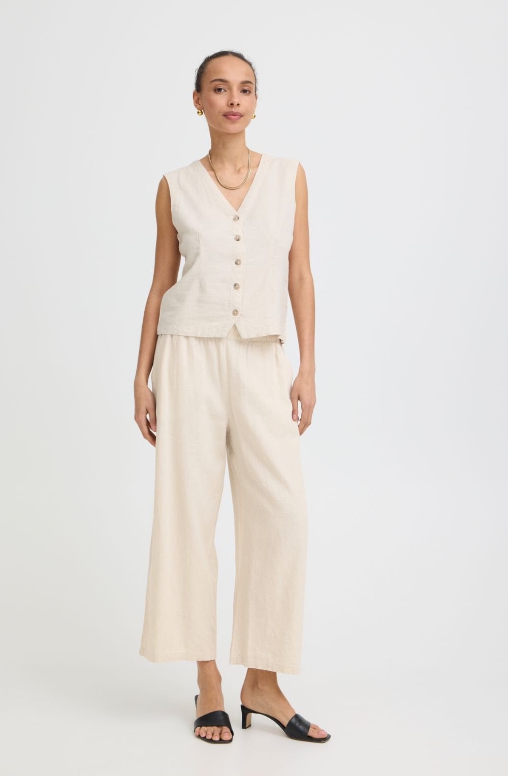 Rainy Day Melange Linen Mix Cropped Trousers