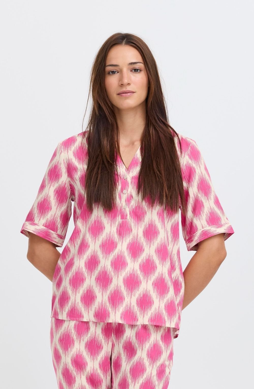 Raspberry Rose Medallion Tunic Neck Blouse