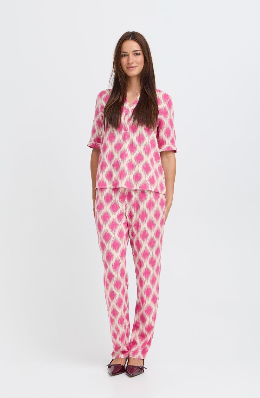 Raspberry Rose Medallion Tunic Neck Blouse