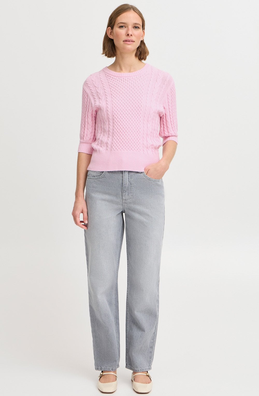 Roseate Cable Knit Short Sleeved Jumper