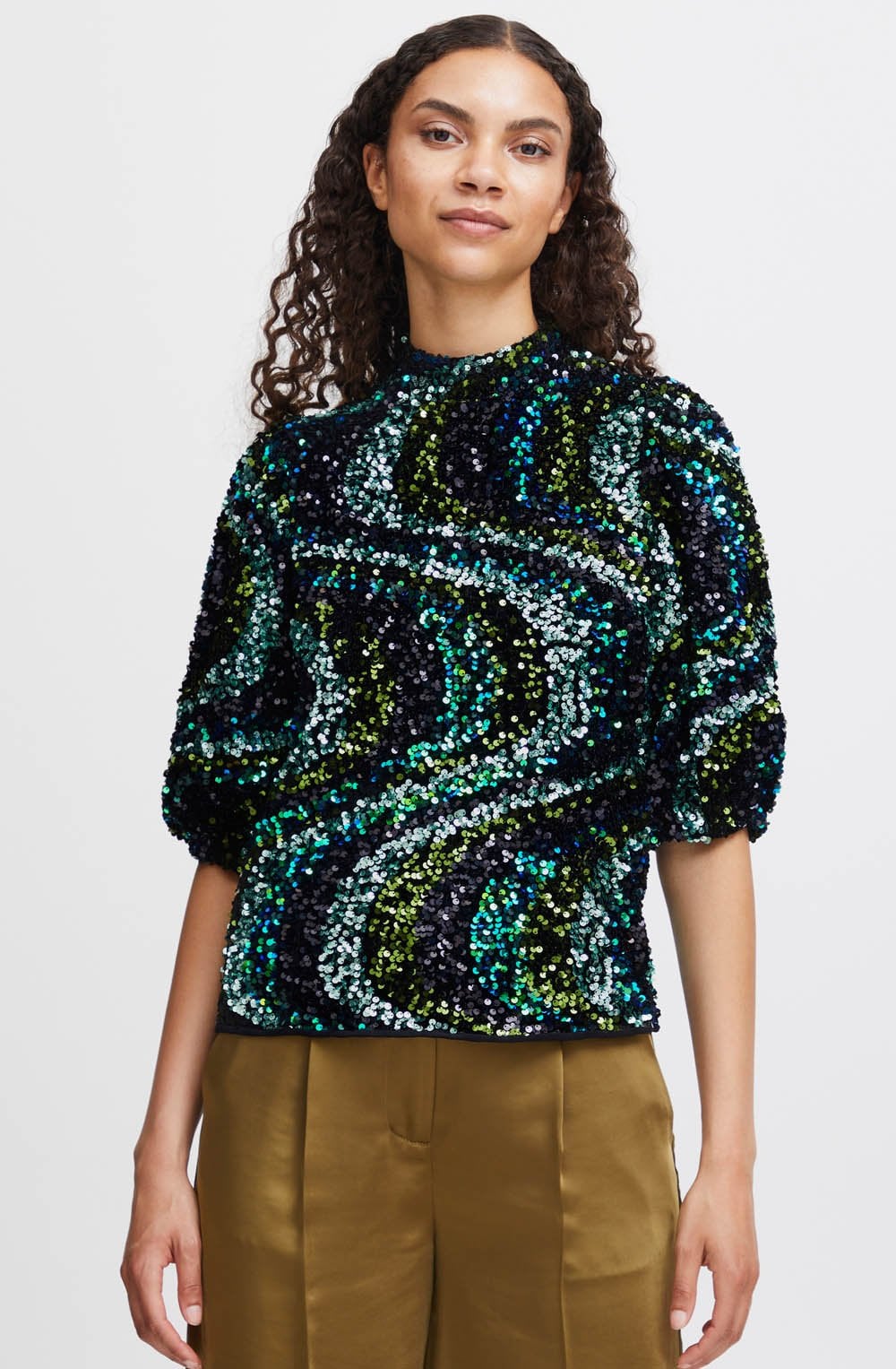 Samio Black and Reflecting Pond Sequin Blouse