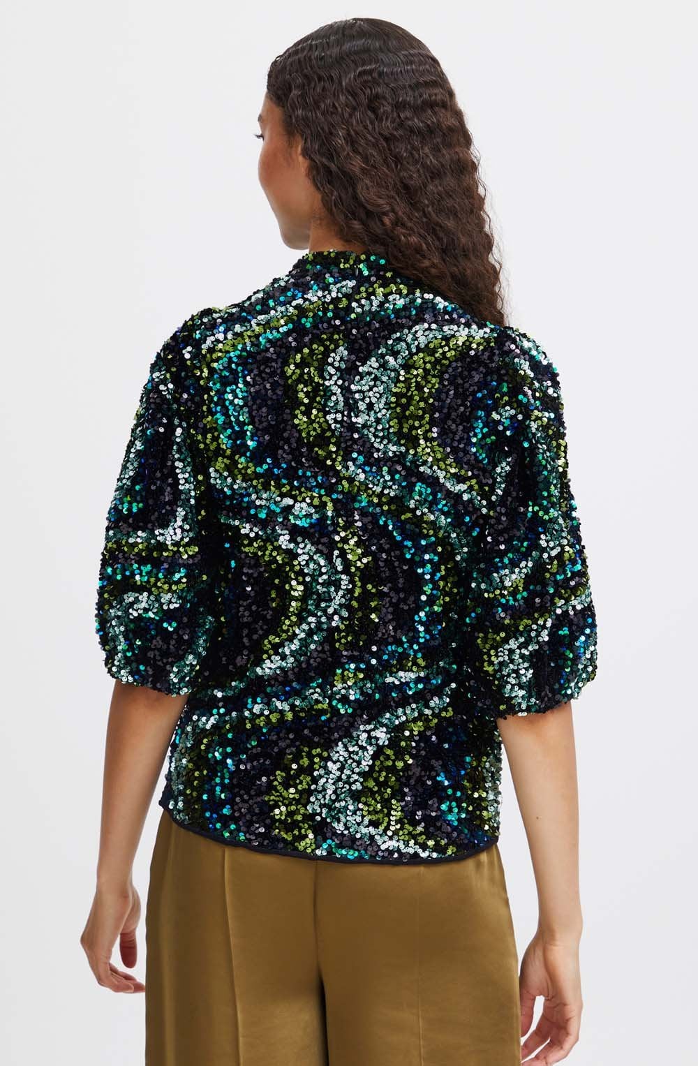 Samio Black and Reflecting Pond Sequin Blouse