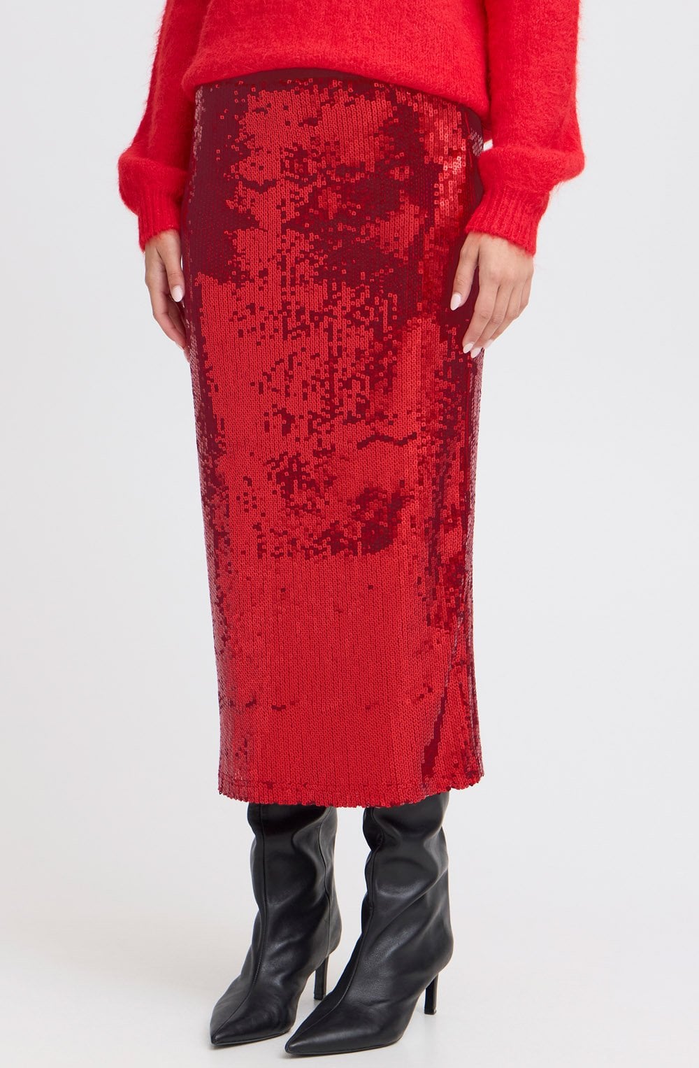 Sienna Haute Red Sparkle Midi Skirt