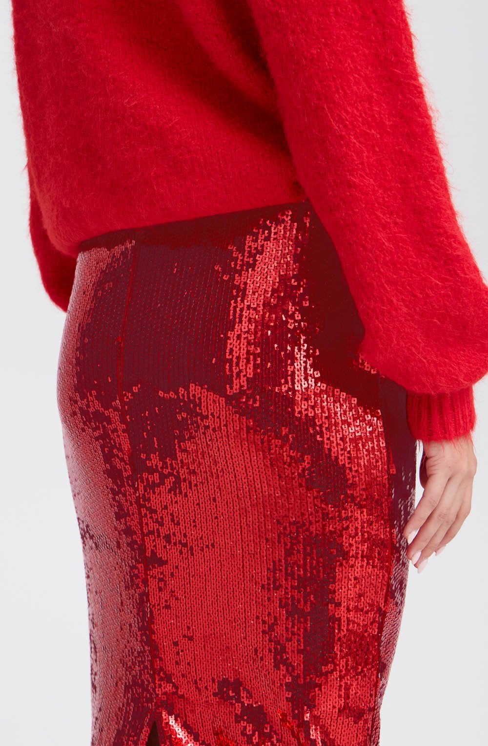 Sienna Haute Red Sparkle Midi Skirt