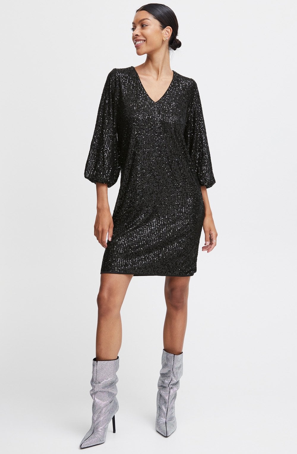 Solia Black Sparkle Balloon Sleeve Dress