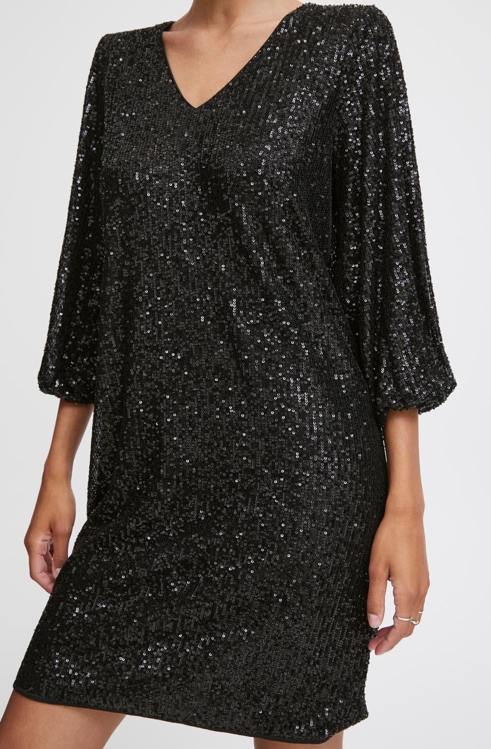 Solia Black Sparkle Balloon Sleeve Dress