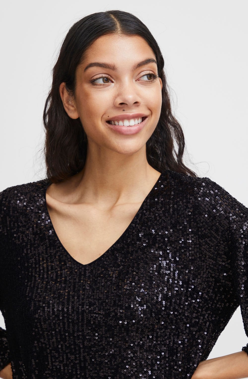 Solia Black Sparkle Balloon Sleeve Top