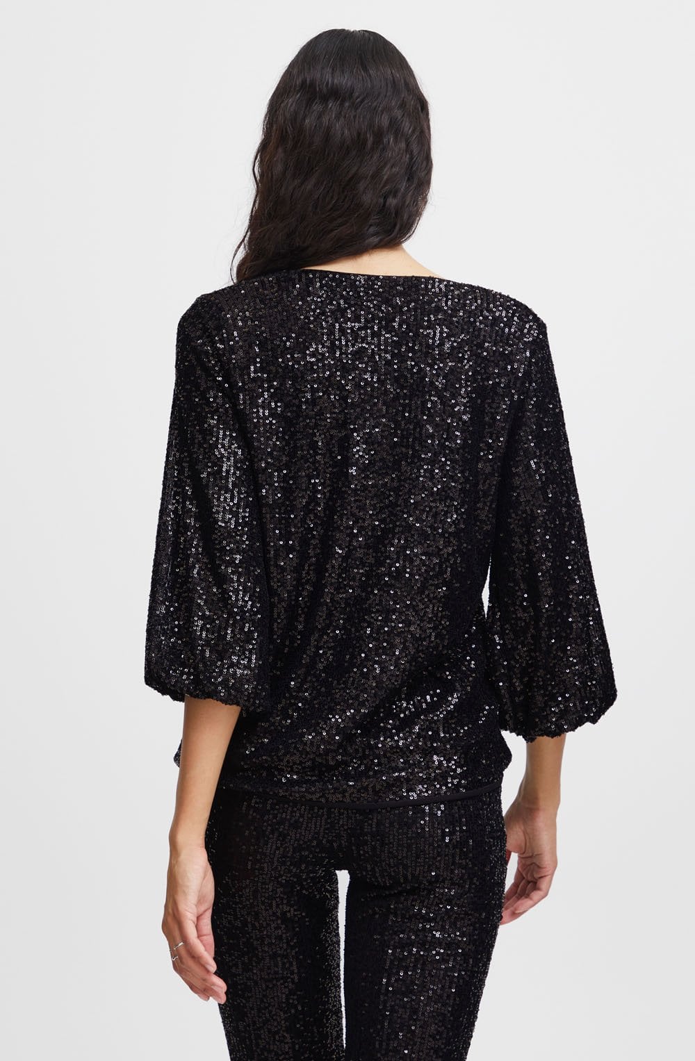Solia Black Sparkle Balloon Sleeve Top