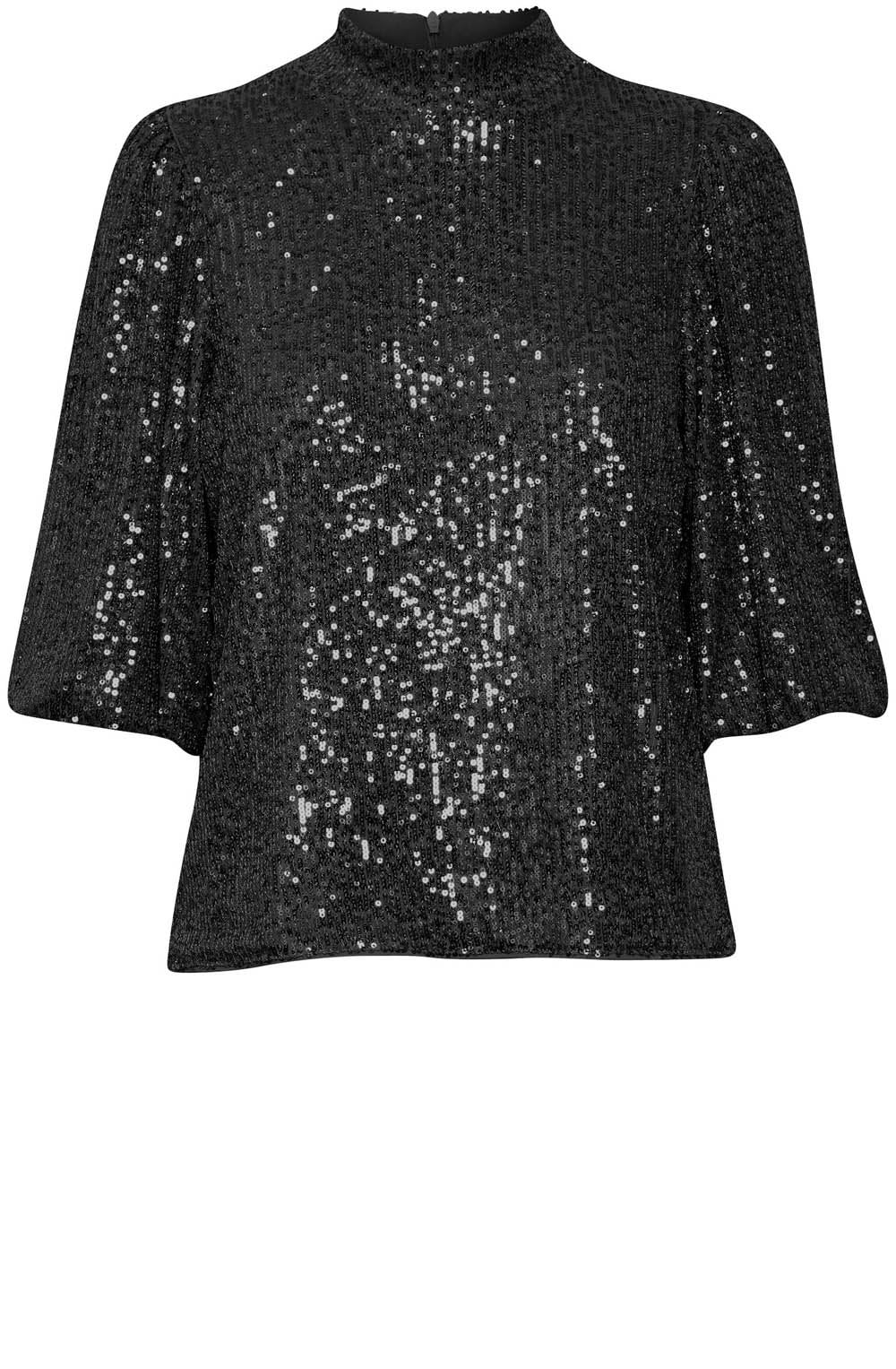 Solia High Neck Black Sparkle Blouse