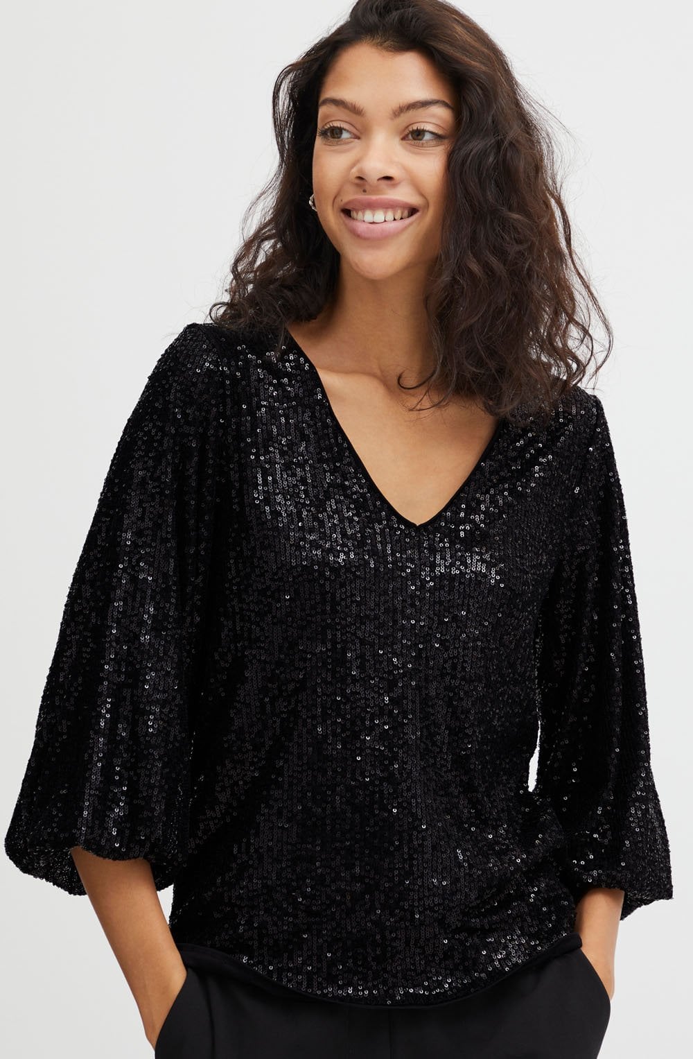 Solia V Neck Black Sparkle Blouse