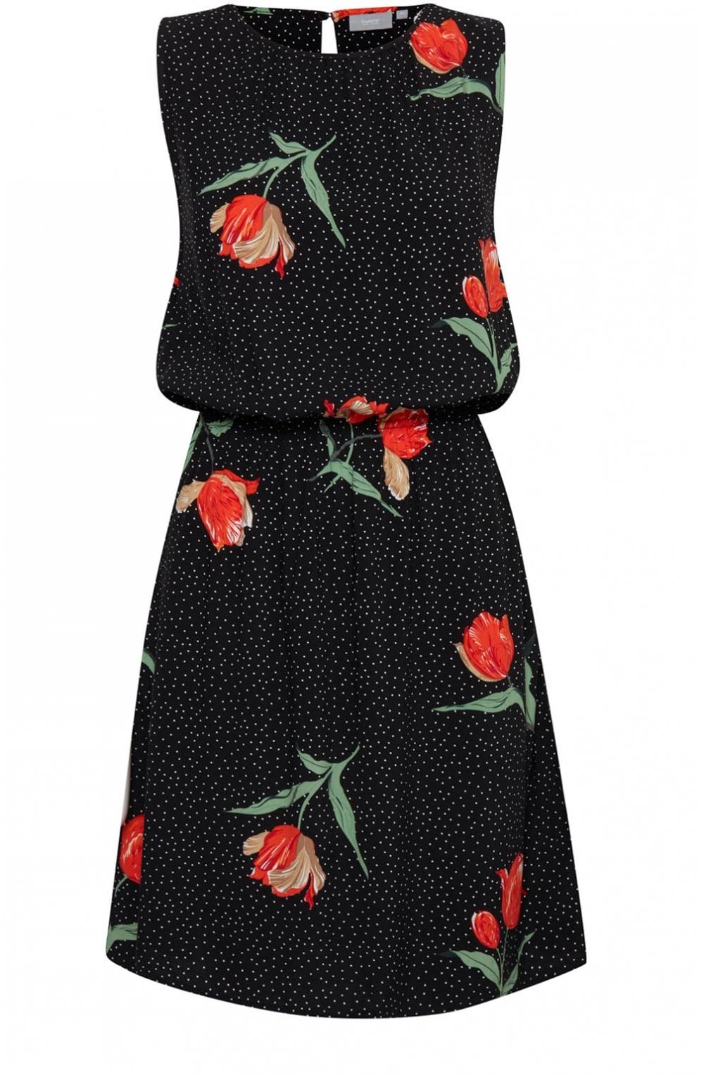 Spot & Floral Print Dress