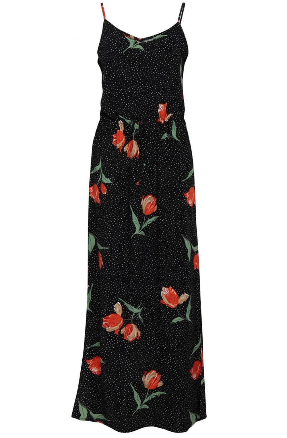 Spot & Floral Print Maxi Dress