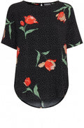 Spot & Floral Print Top