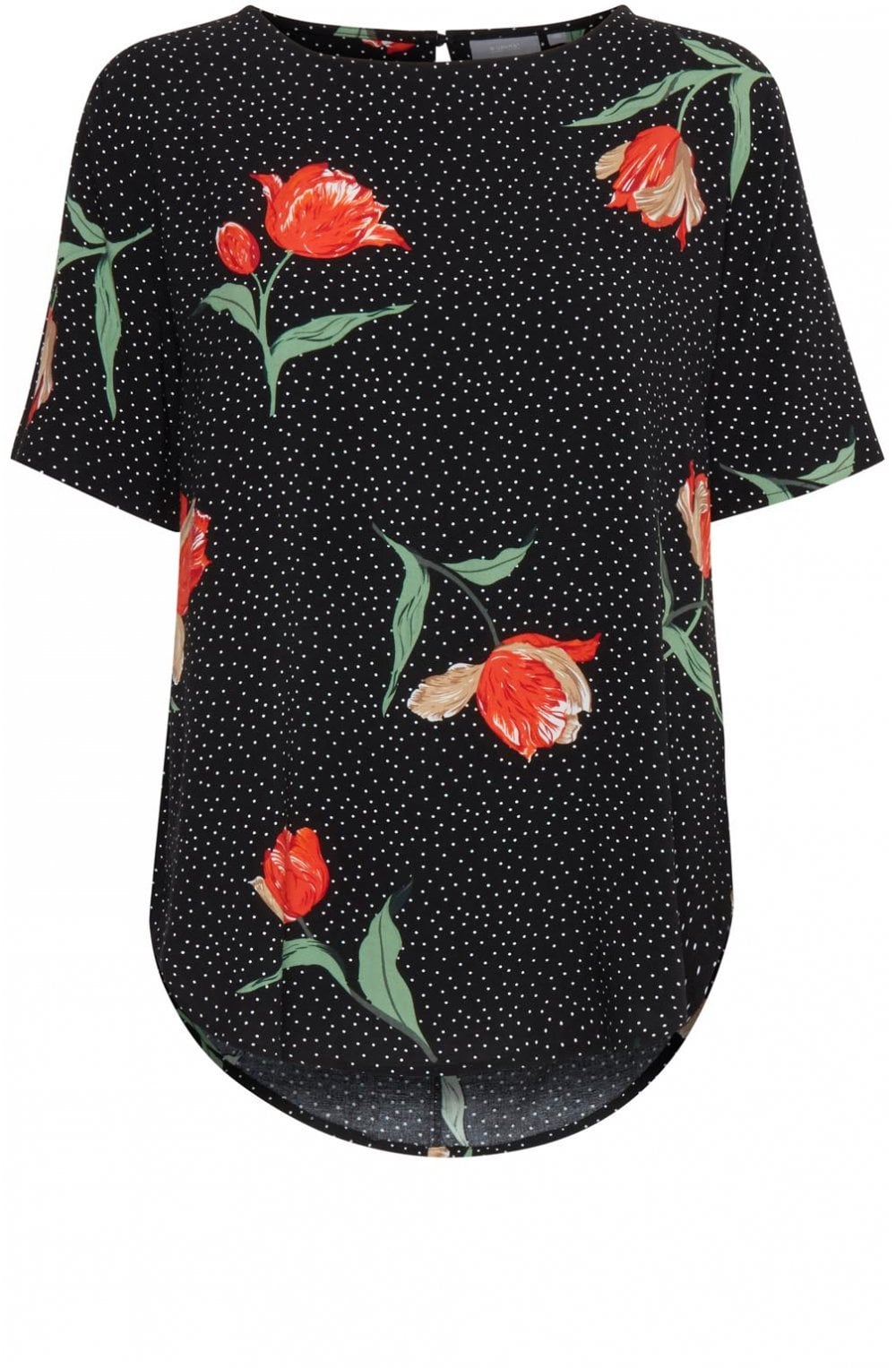 Spot & Floral Print Top