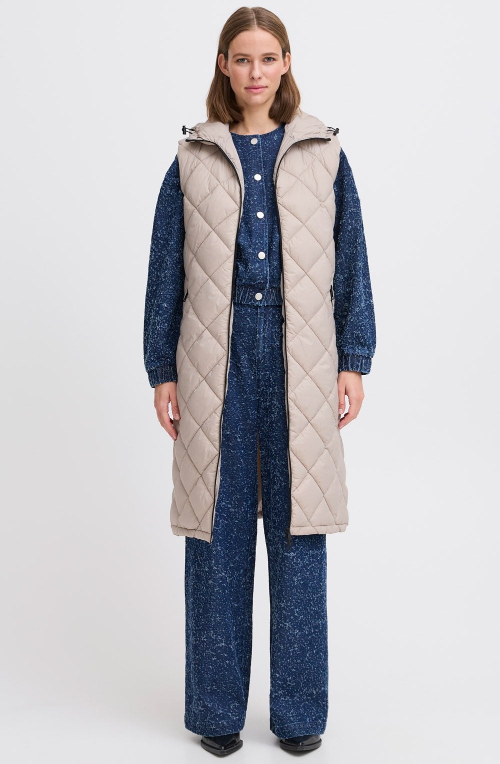 String Below Knee Length Diamond Puffer Waistcoat