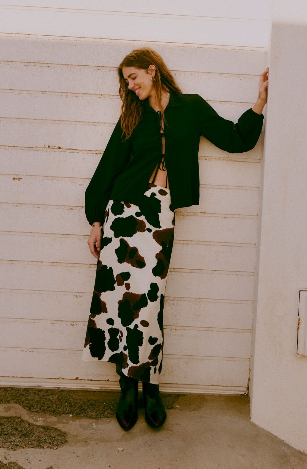 String Cow Print Long Skirt