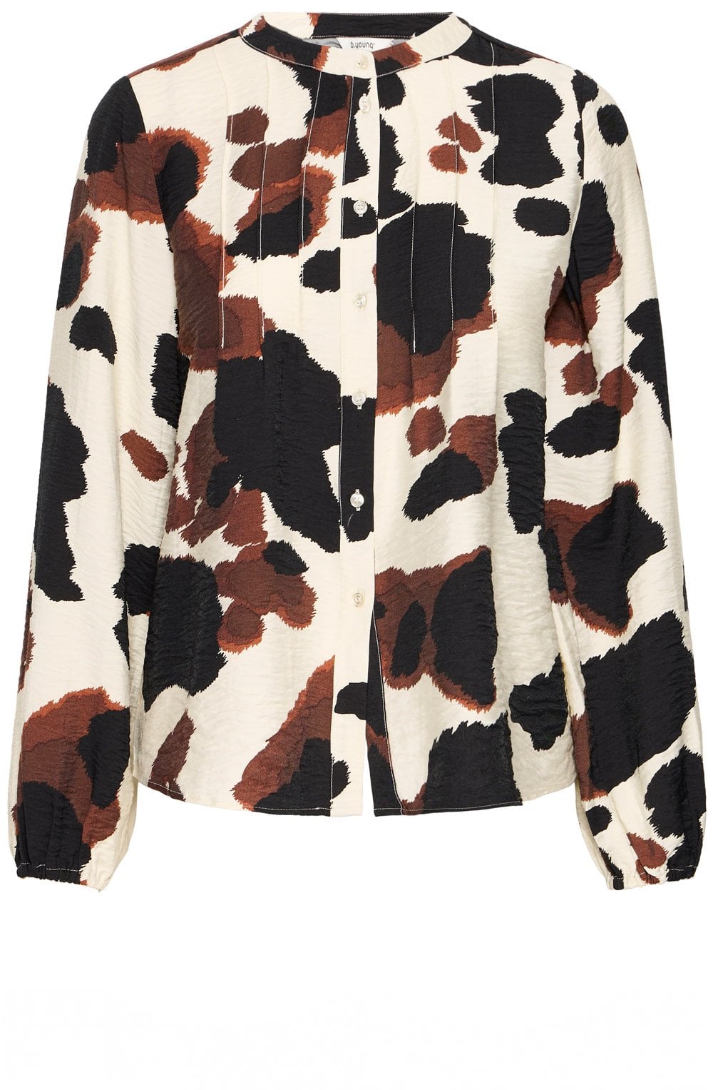 String Cow Print Pin Tuck Shirt
