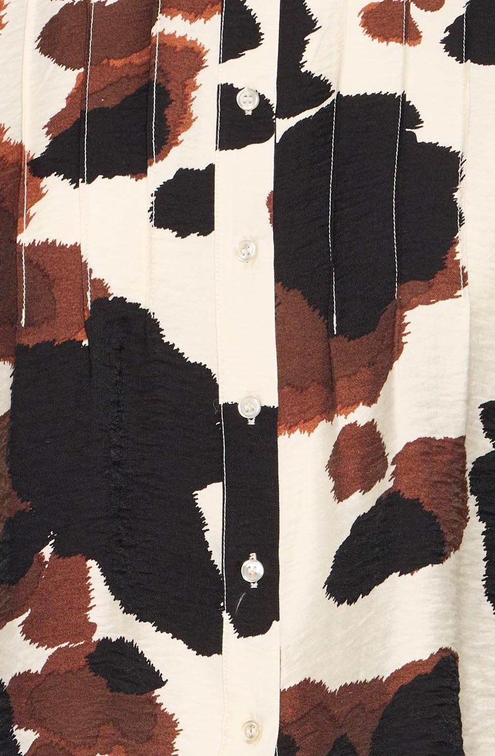 String Cow Print Pin Tuck Shirt