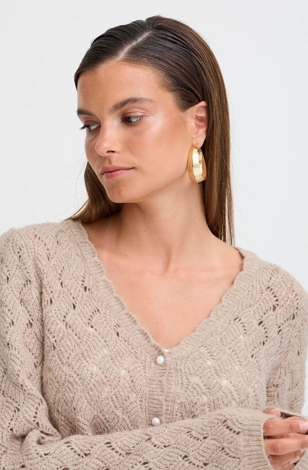 String Melange Patterned Knit Cardigan