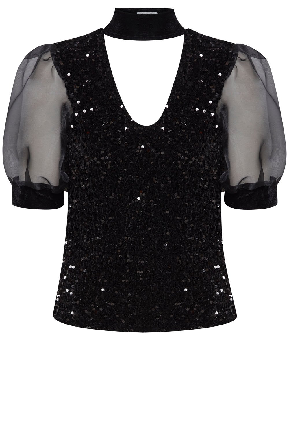Sulo Black Sparkle Puff Sleeve Blouse