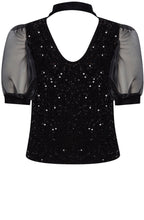 Sulo Black Sparkle Puff Sleeve Blouse