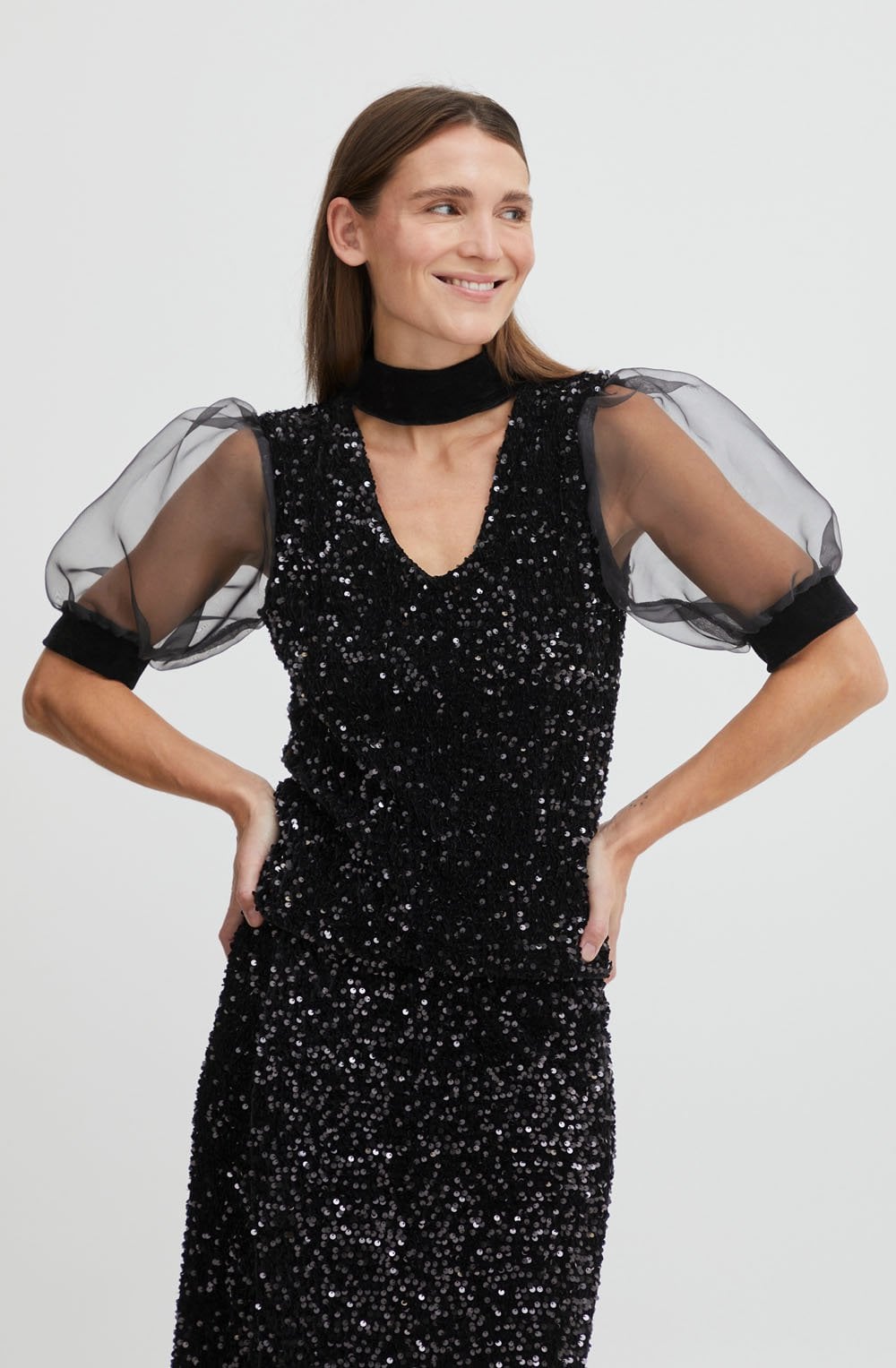Sulo Black Sparkle Puff Sleeve Blouse