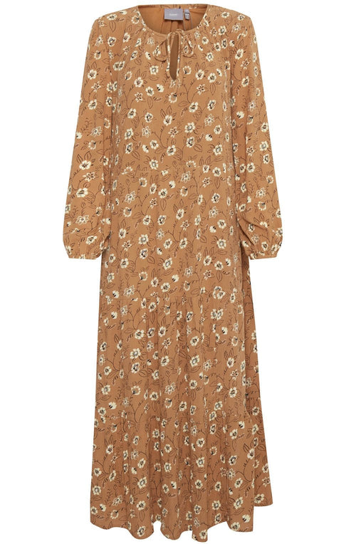 Tan Floral Print Dress
