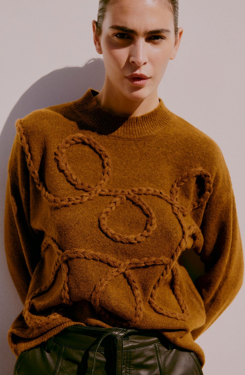Toffee Melange Rope Knit Jumper