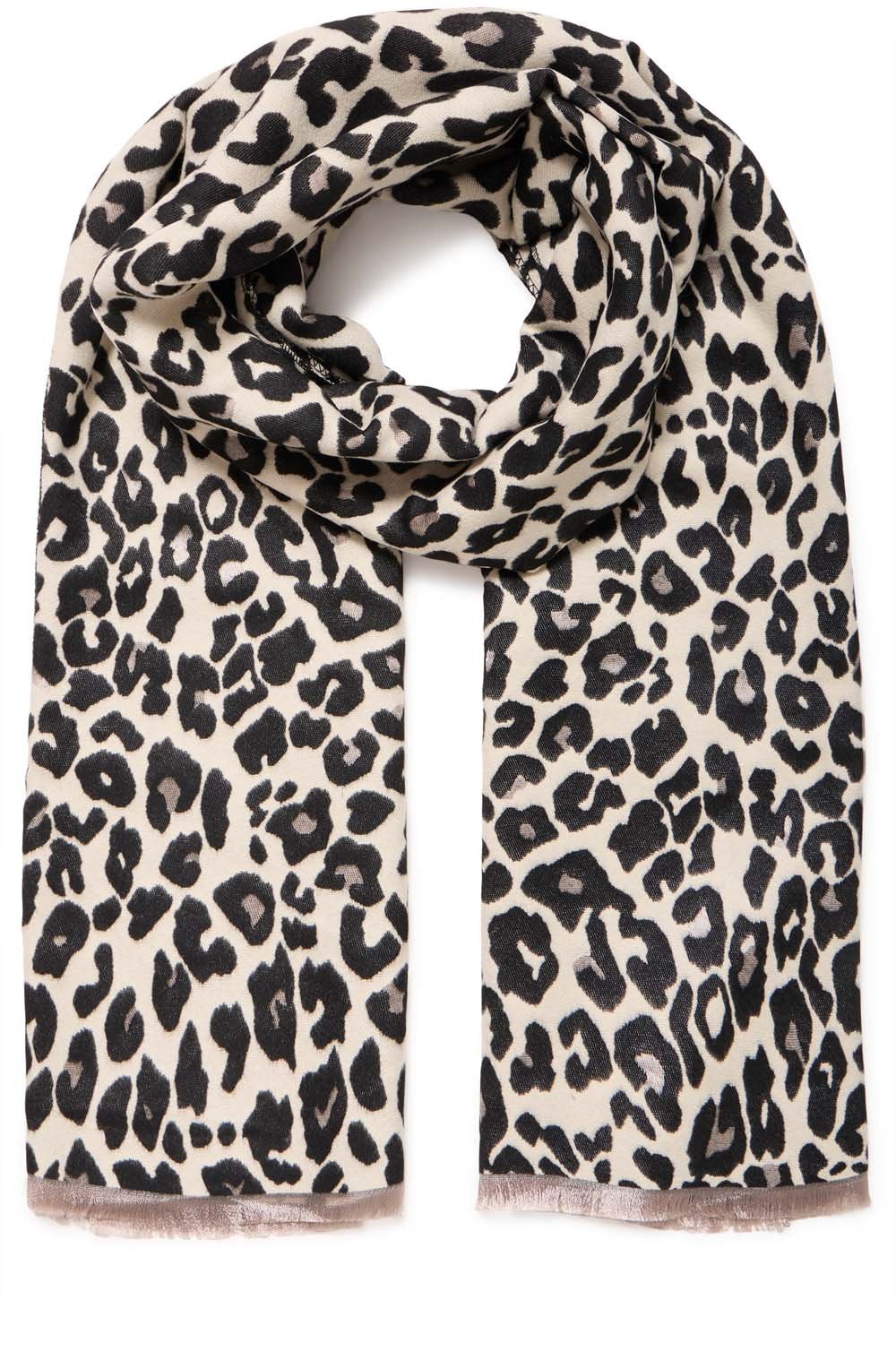 Vileopard Black Mix Leopard Print Frayed Edge Scarf