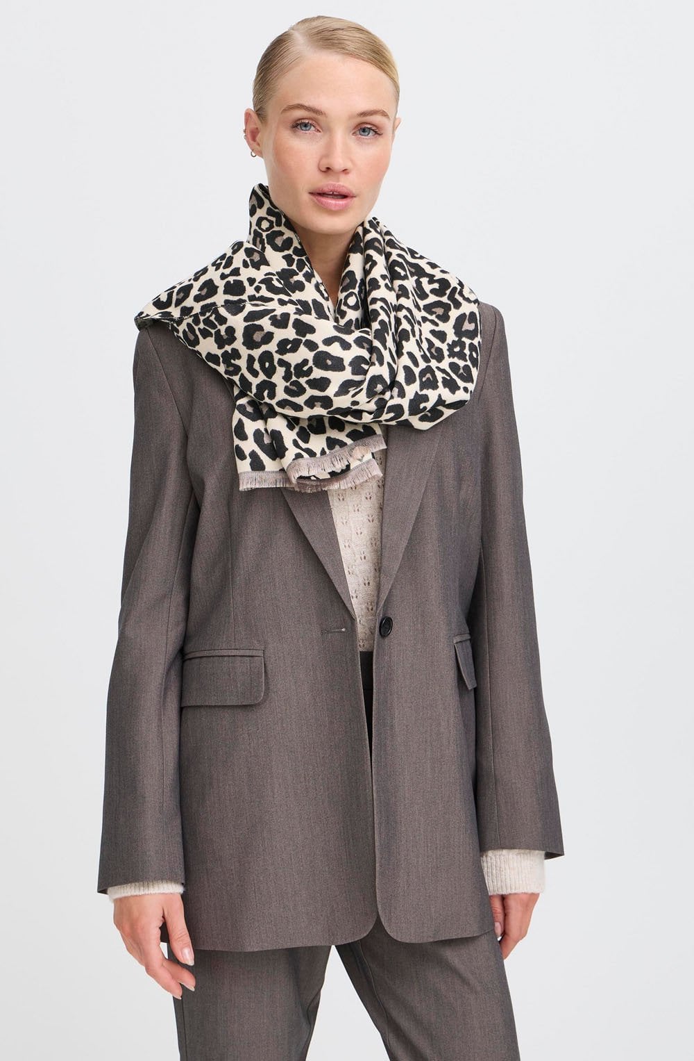 Vileopard Black Mix Leopard Print Frayed Edge Scarf