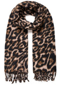 Weopard Black Mix Leopard Print Tasselled Scarf
