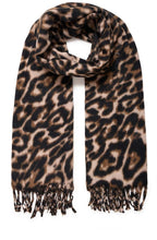 Weopard Black Mix Leopard Print Tasselled Scarf