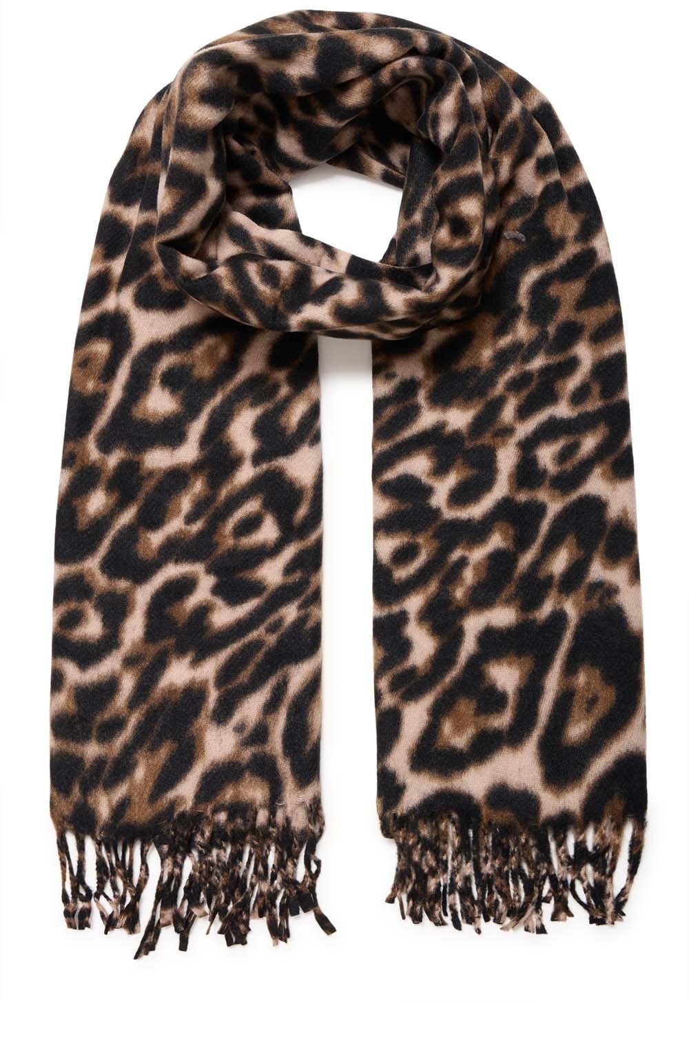 Weopard Black Mix Leopard Print Tasselled Scarf