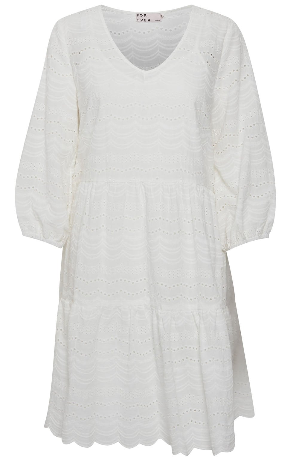 White Lace Effect Smock Dress
