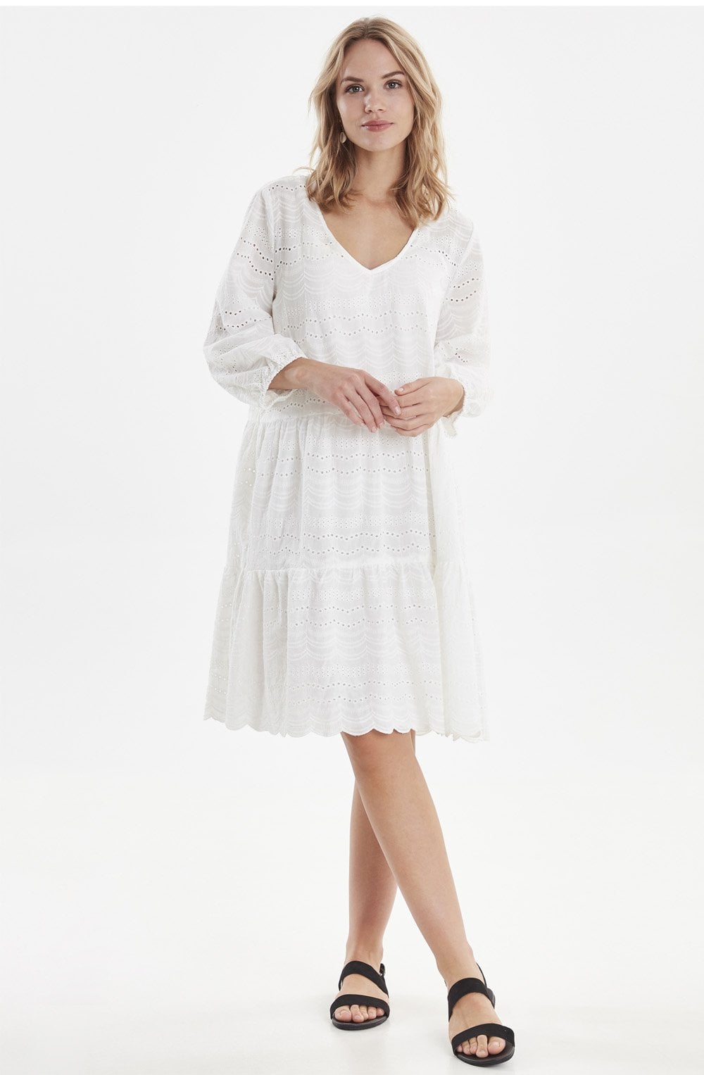 White Lace Effect Smock Dress