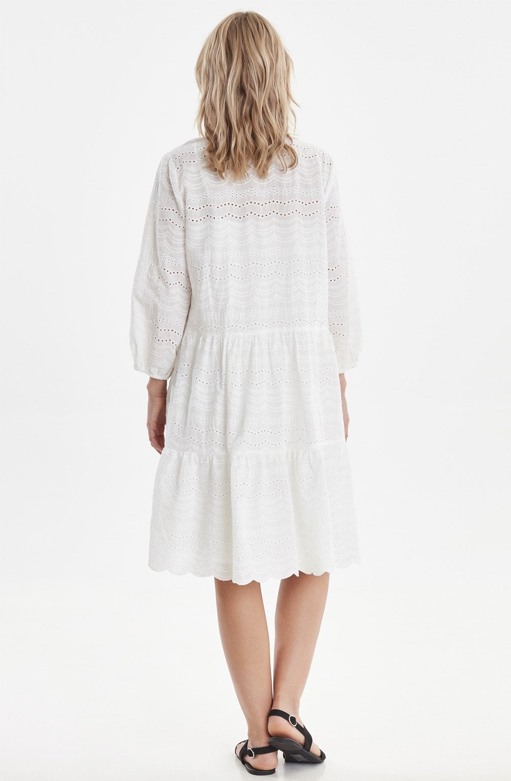 White Lace Effect Smock Dress