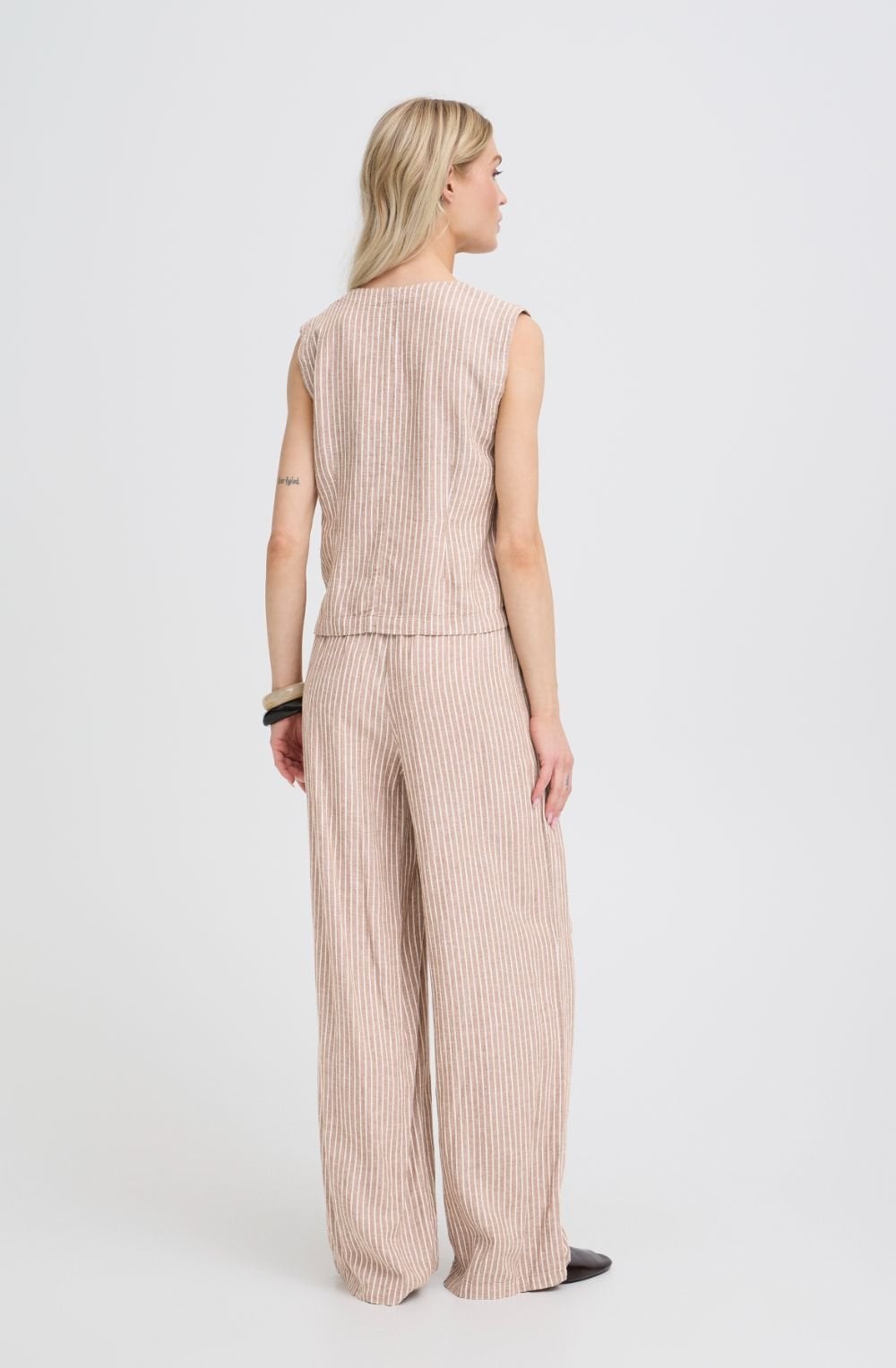 Woodsmoke and White Striped Linen Mix Waistcoat
