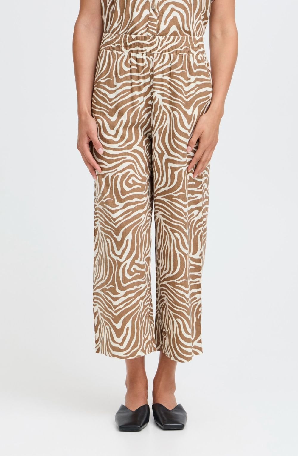 Woodsmoke Animal Print Linen Mix Cropped Trousers