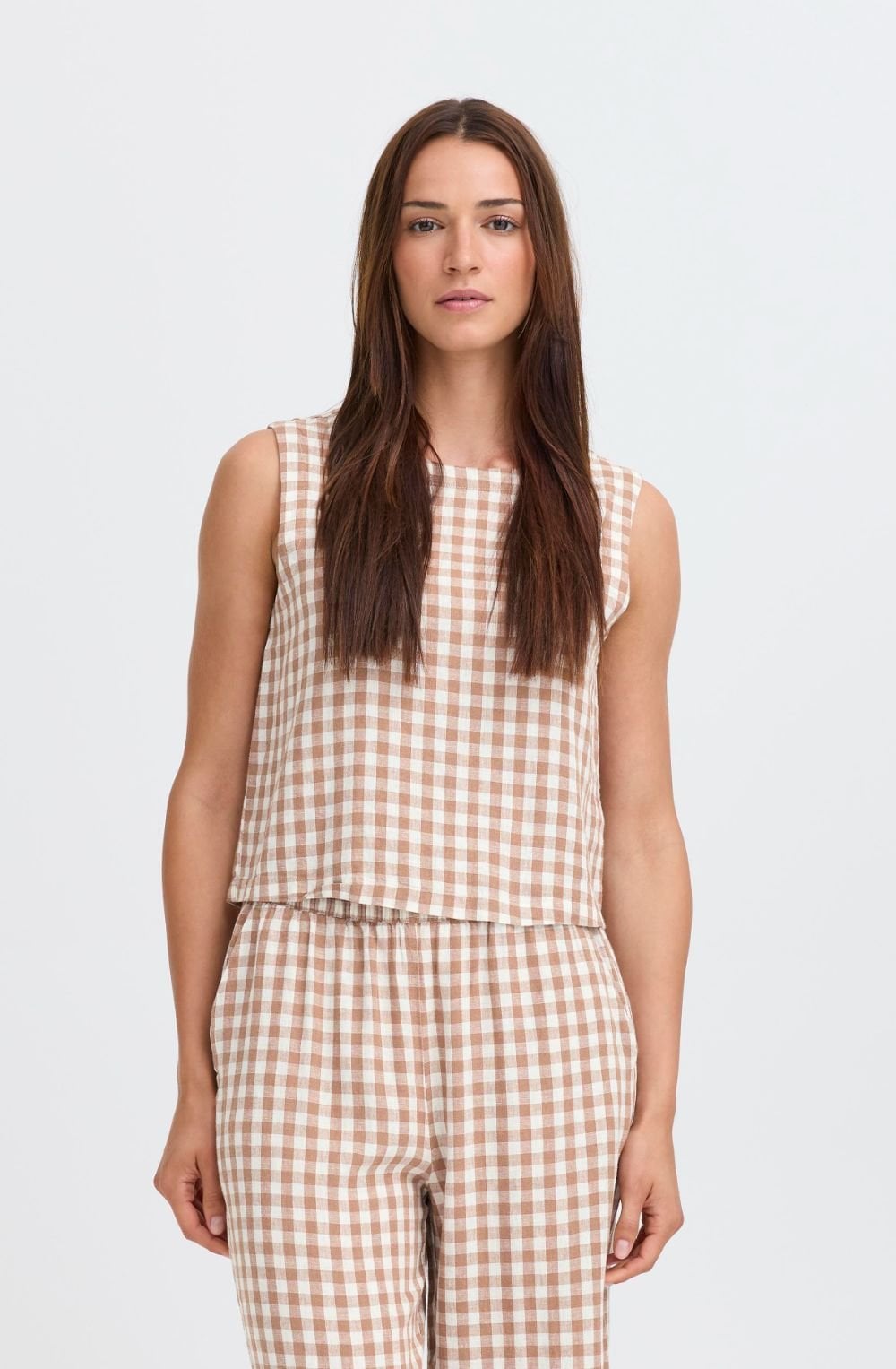 Woodsmoke Check Linen Mix Button Back Blouse