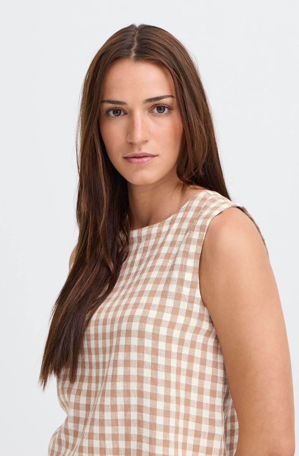 Woodsmoke Check Linen Mix Button Back Blouse