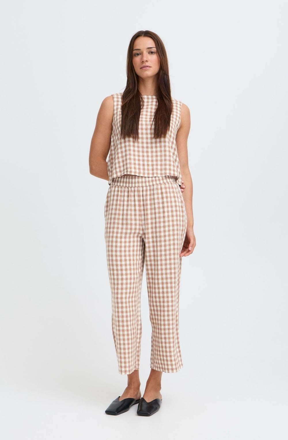 Woodsmoke Check Linen Mix Button Back Blouse