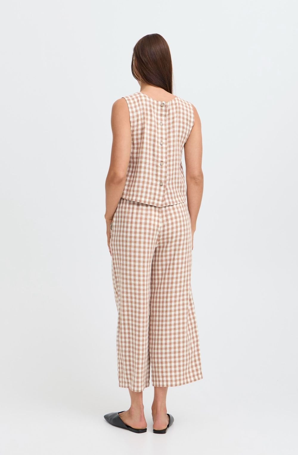 Woodsmoke Check Linen Mix Button Back Blouse