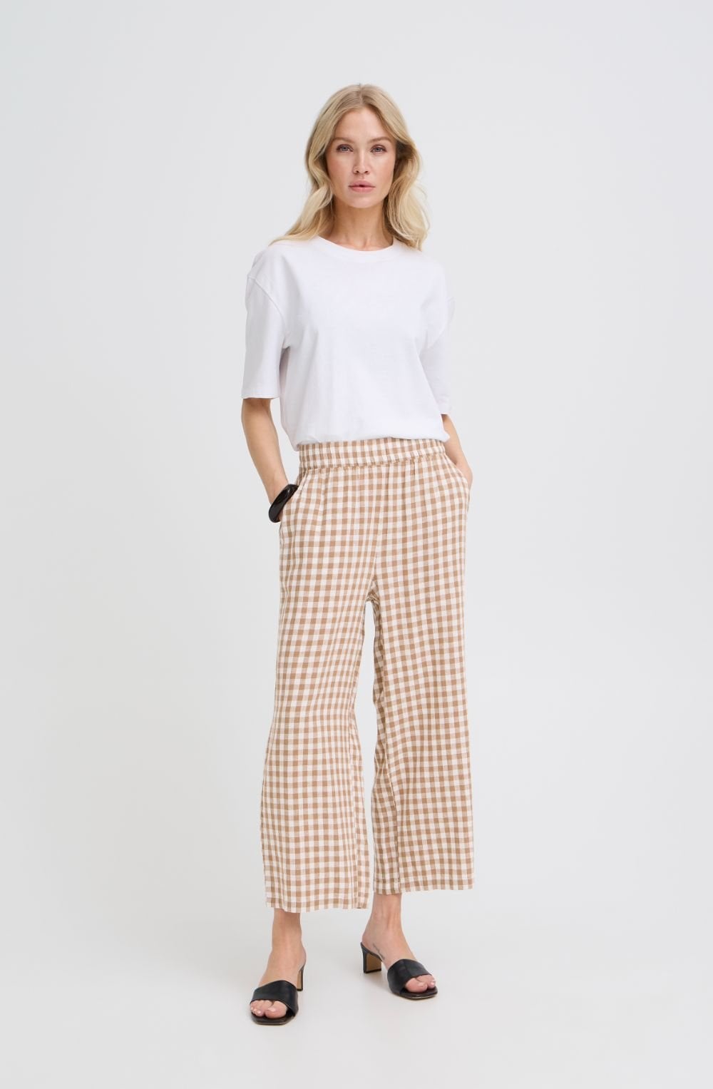 Woodsmoke Checked Linen Mix Cropped Trousers