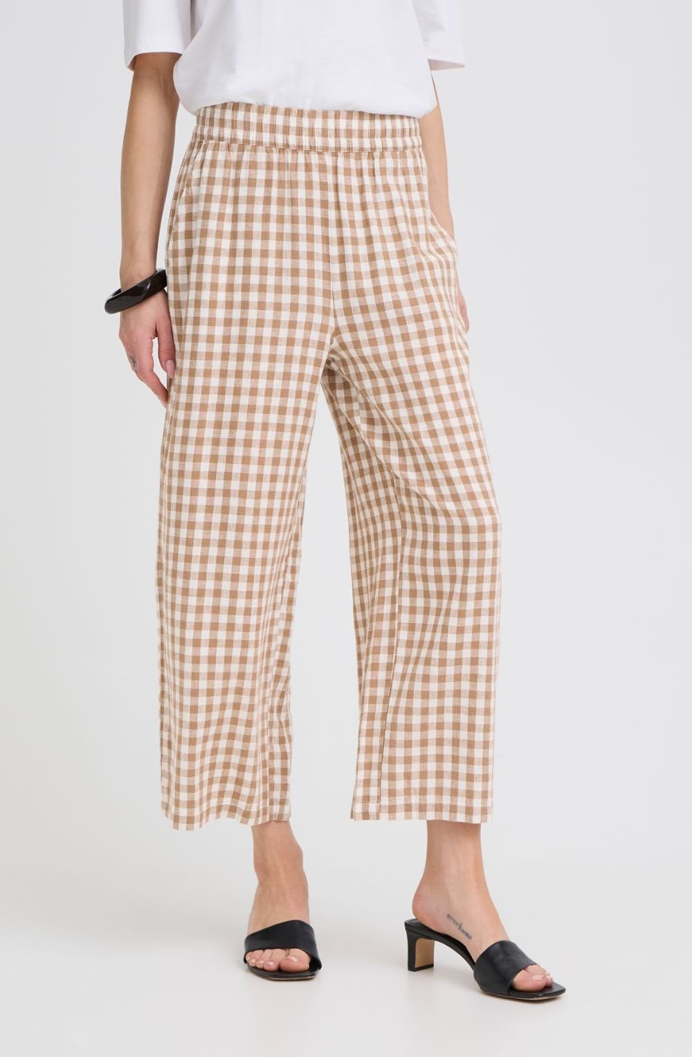 Woodsmoke Checked Linen Mix Cropped Trousers