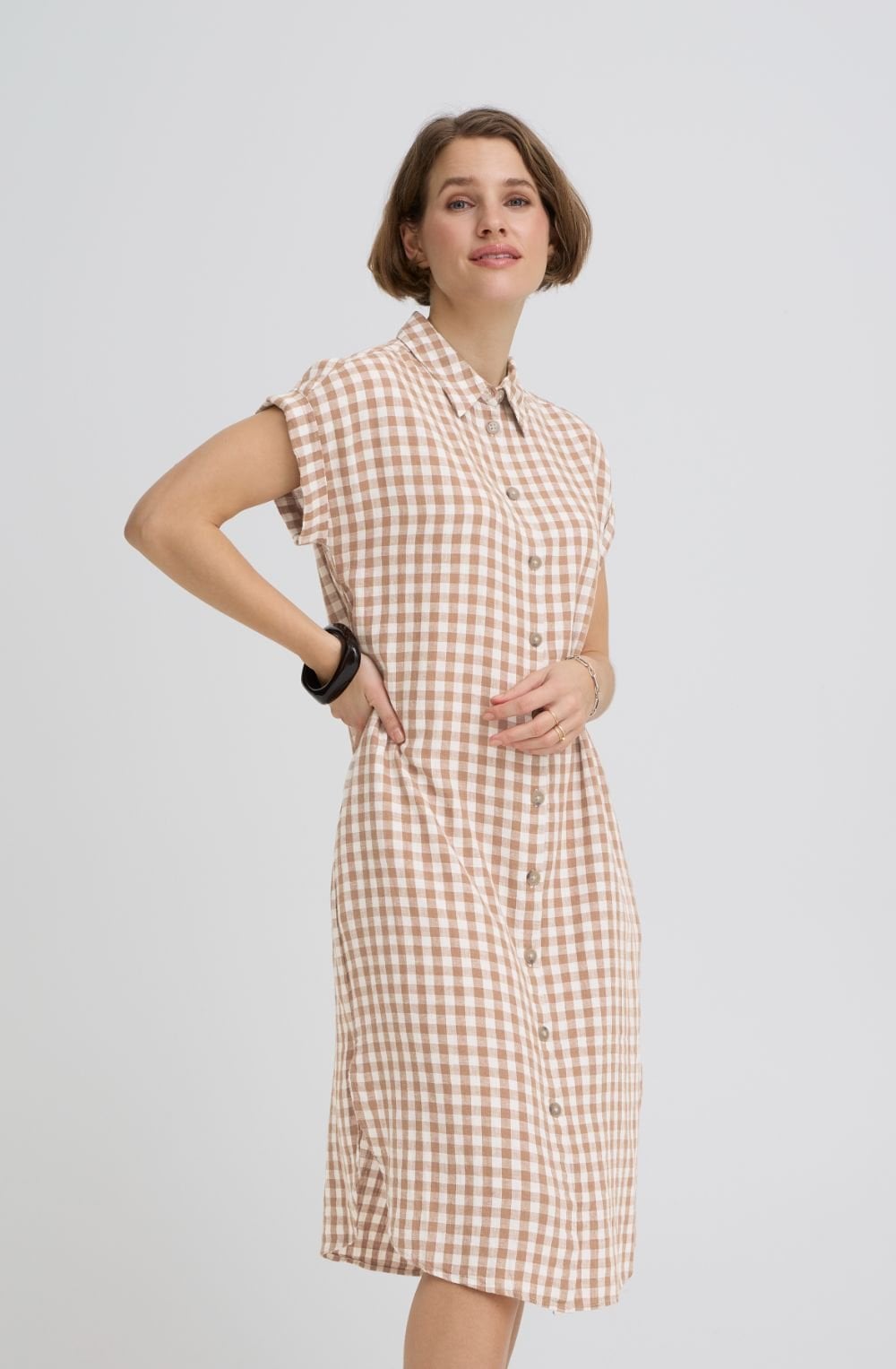 Woodsmoke Checked Linen Mix Shirt Dress