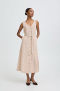 Woodsmoke Stripe Linen Mix Sleeveless Dress