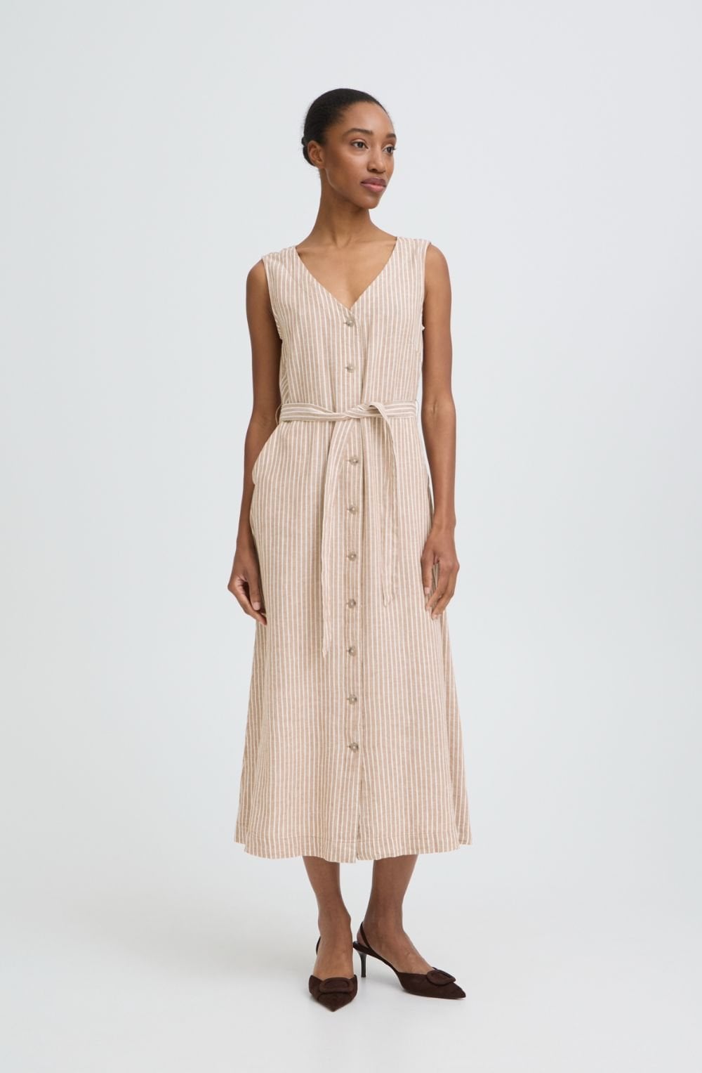 Woodsmoke Stripe Linen Mix Sleeveless Dress