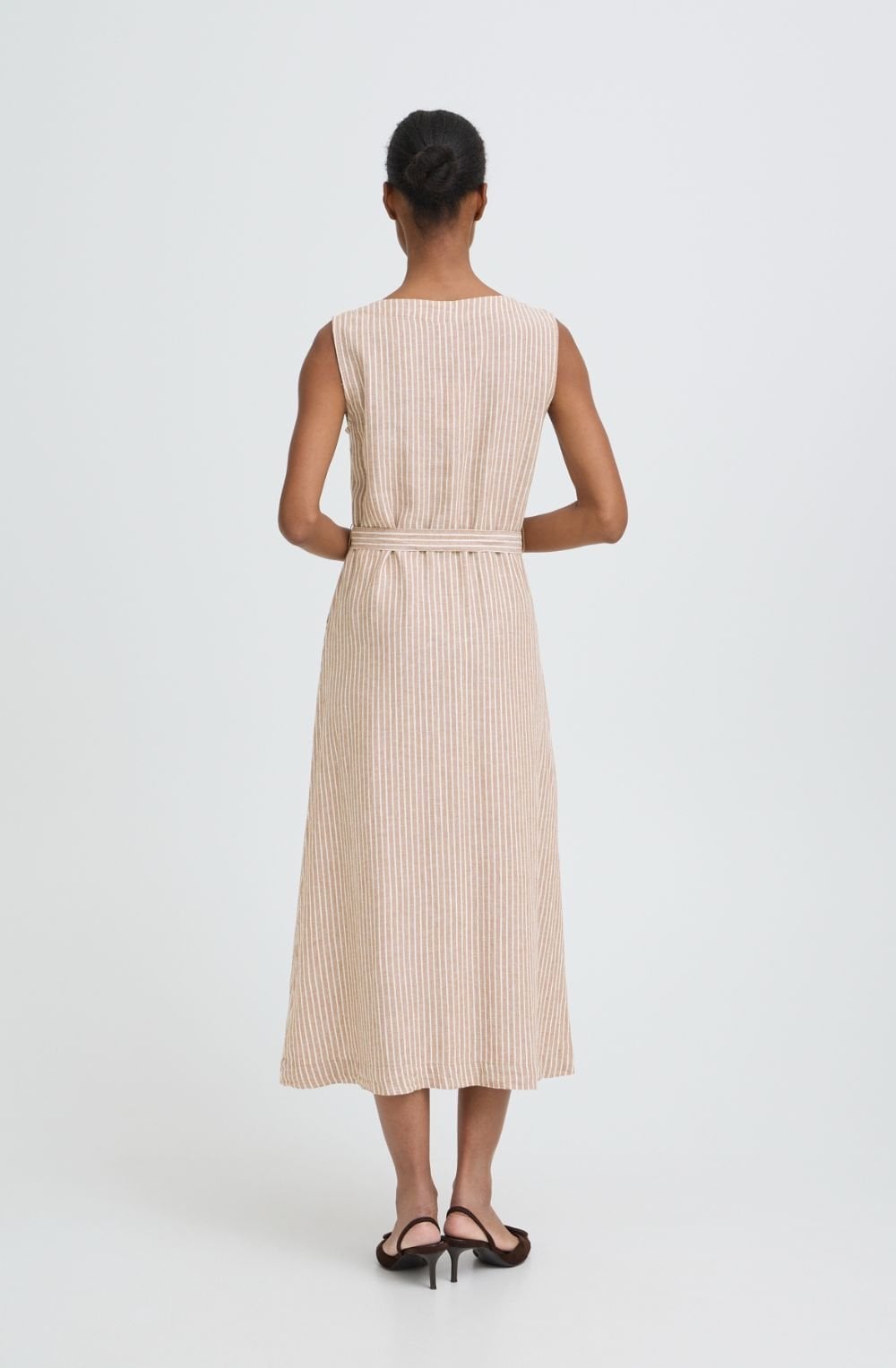Woodsmoke Stripe Linen Mix Sleeveless Dress