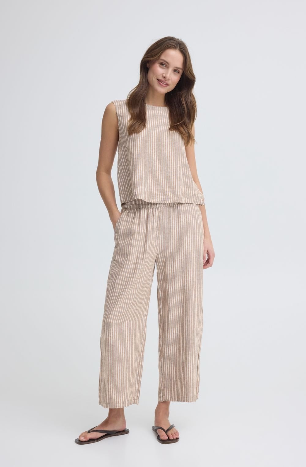 Woodsmoke Striped Linen Mix Cropped Trousers